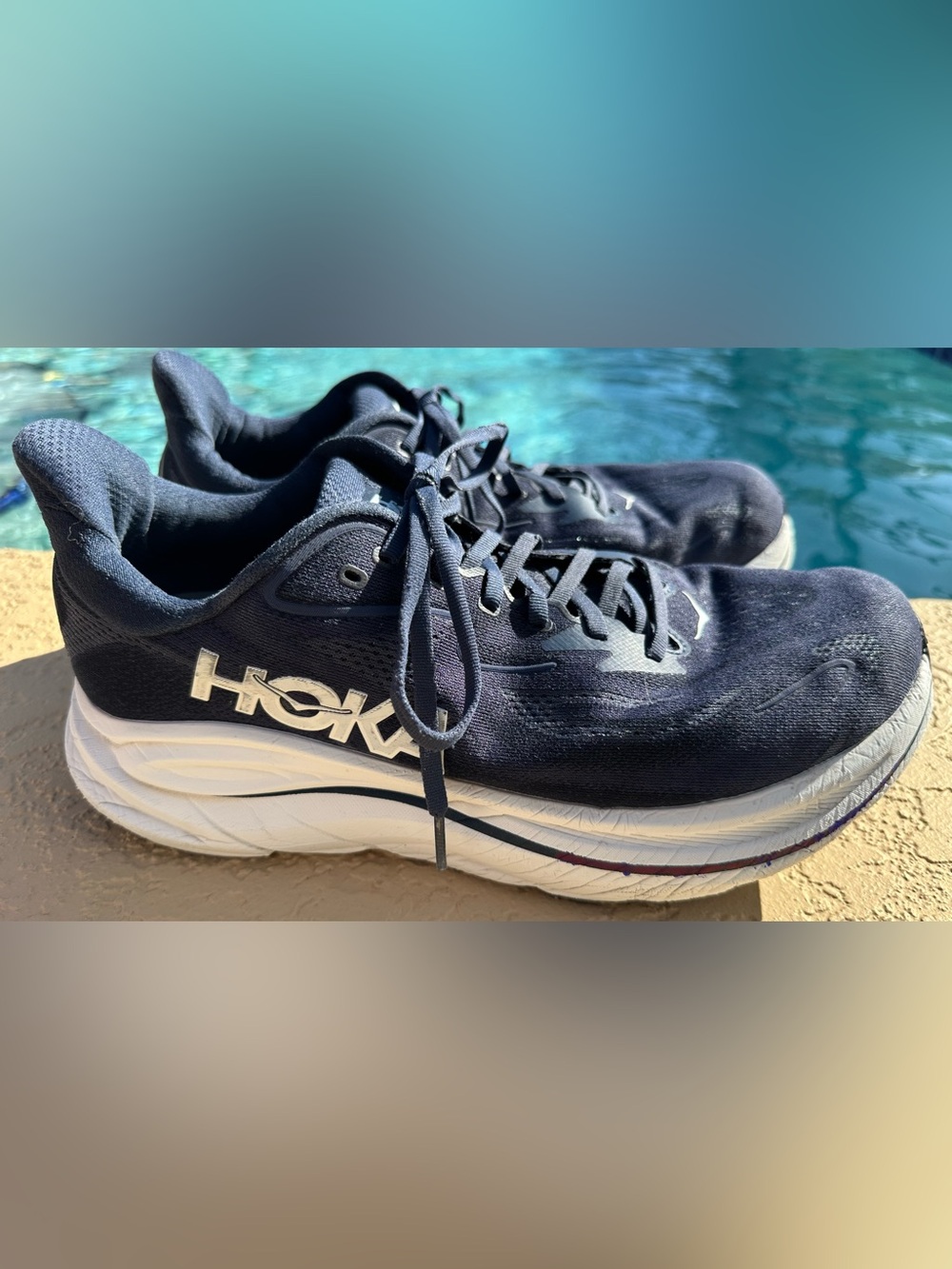 Hoka One One Clifton 10 Navy Wide Running Shoes Men’s Size 12 2E CLEAN